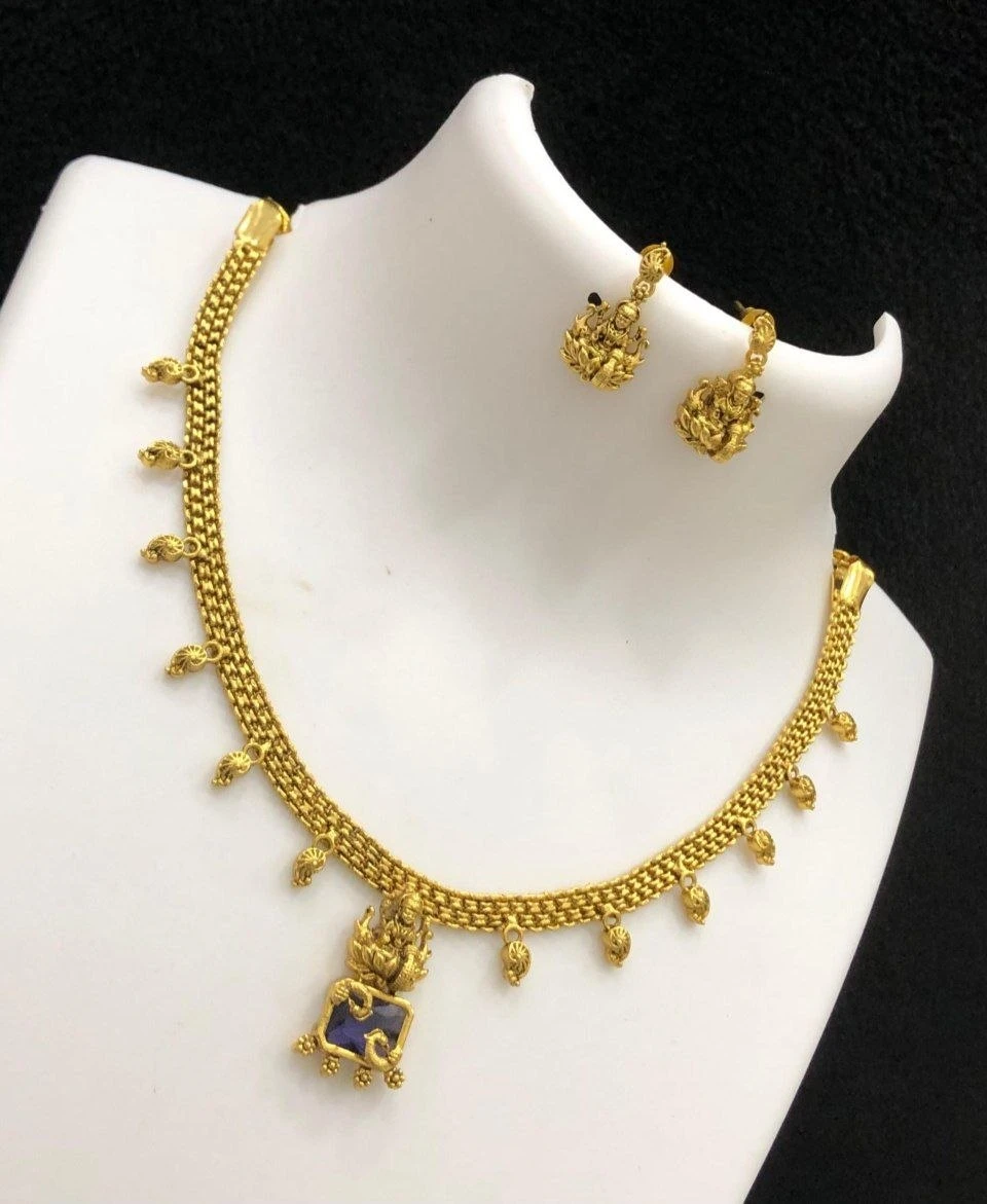Golden Lakshmi Devi Necklace set - Ruby